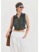 Shirt Collar Button Detailed Navy Blue Summer Blouse 4631